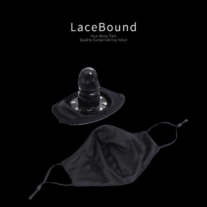 Discreet BDSM face mask with hidden dildo gag, crafted from soft and comfortable materials for subtle fetish restraint and private bondage experiences.