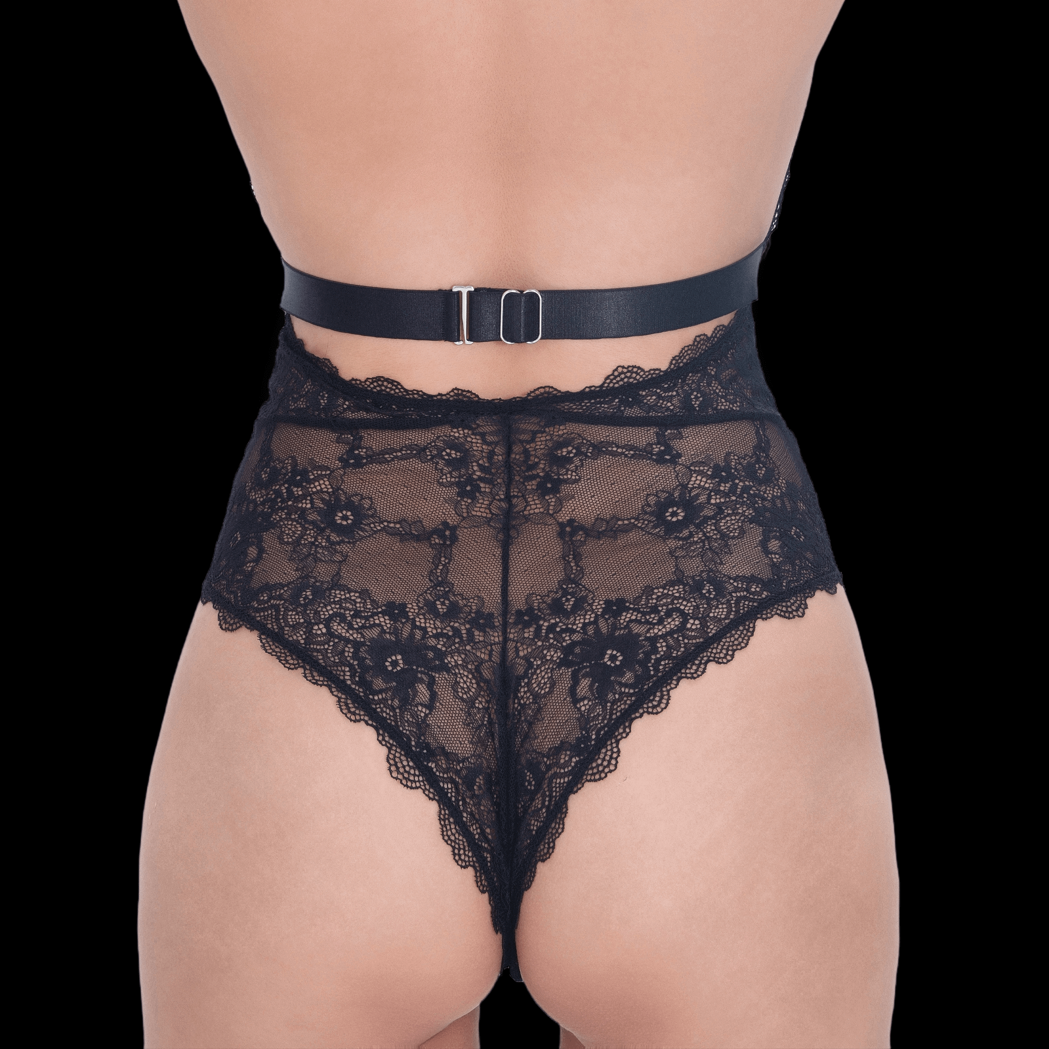 Black Lace Bodysuit with Deep V and Open Back – Sexy and Elegant Lingerie