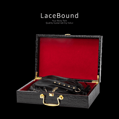 Luxury BDSM all-in-one bondage kit featuring premium leather restraints, blindfold, collar, and whip, designed for secure, elegant, and versatile fetish play.